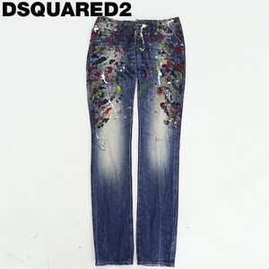 ◆DSQUARED2 ディースクエアード ダメージ＆ペイント加工 ローライズ デニム パンツ ジーンズ 38