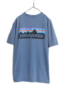 17年製 パタゴニア 両面 プリント 半袖 Tシャツ メンズ М / 古着 Patagonia アウトドア フィッツロイ P6 バックプリント ボックスロゴ 青