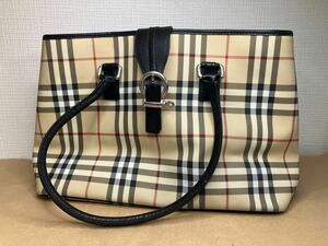 1円スタート Burberry バーバリー ロンドン トートバッグ ノバチェック ベージュ キャンバス BURBERRY バッグ