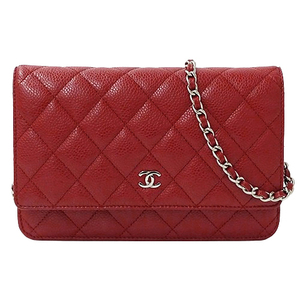 シャネル CHANEL 財布 マトラッセ レディース ブランド ショルダーウォレット チェーンウォレット キャビアスキン レッド シルバー金具 赤