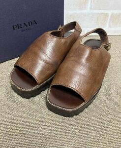 PRADA ヴィンテージ　レザー　茶色　スポーツ　サンダル　34 1/2