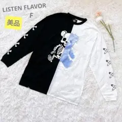 美品✤LISTENFLAVOR✤F✤ロック骨クマプリントバイカラーロングTシャツ