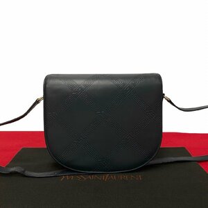 極 美品 YVES SAINT LAURENT イヴ・サンローラン ロゴ エンボス レザー ミニ ショルダーバッグ ポシェット ネイビー レッド 33010