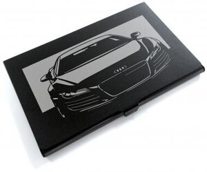 ブラックアルマイト「アウディ(AUDI) R8 」切り絵デザインのカードケース[CC-031]