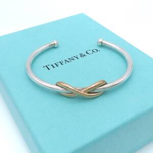 【送料無料】希少 美品 Tiffany&Co. ティファニー インフィニティ シルバー ローズ ゴールド コンビ カフ バングル Ag925 AU750 K18 ET53