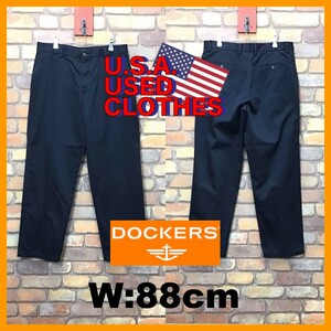 BP3-522★W88センチ位★USA限定品【DOCKERS】刺繍ロゴ リラックスフィット チノパンツ【W34 メンズ L】ネイビー スラックス ゴルフ ワーク