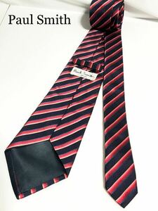 Paul Smith ポールスミス ネクタイ　ネイビー レッド系　ストライプ レジメンタル柄　送料185円（追跡付）〜　ブランドネクタイ