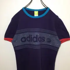 adidas アディダス 半袖Tシャツ ビッグ  プリント ロゴ リンガー 古着