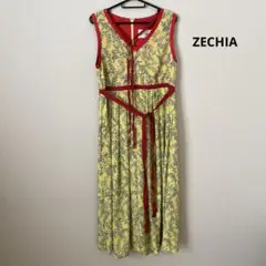 ZECHIA ゼチア　ノースリーブ　ワンピース　イエロー　花柄　リボン