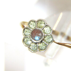 ★Antique Saphiret & clear glass flower motif ring