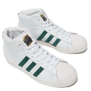 美品!! US 8 / 26cm 限定 16年製 adidas PRO MODEL 80s プロモデル 白x緑 ガラスレザー 天然皮革 PROMODEL