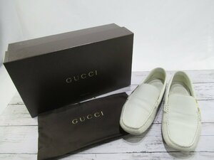 ★【B送900円】　341　GUCCI　グッチ　メンズ　ドライビングシューズ　スリッポン　モカシン　フラットシューズ　レザー　白系　7 1/2