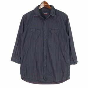 NICOLE CLUB FOR MEN ニコルクラブ フォーメン 春夏 7分袖 ストライプ★ ウエスタン シャツ Sz.46　メンズ ネイビー　E4T00814_4#A