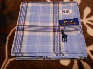 ☆新品・未使用品　ポロ　ラルフローレン　POLO RALPH LAUREN　ハンカチ　はんかち　綿麻　水色　★タオルハンカチ　ハンドタオル☆