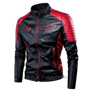 R014新品メンズレザージャケット ライダースジャケット バイクジャケット ジャンパー ブルゾン 皮革ジャケット M~4XL 赤