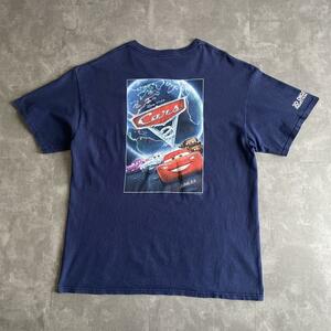 00s ビンテージ Disney PIXAR ディズニー ピクサー 2011 映画 ムービー Cars 2 カーズ プロモ Tシャツ 実寸 XL 紺 ネイビー