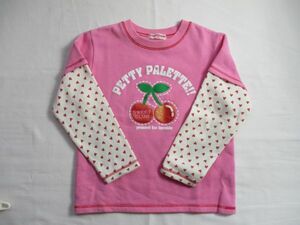 BF241【Petty Palette・ペティパレット】ロゴプリント　フェークレイヤード　長袖　トレーナー　訳有　女児　淡赤　140