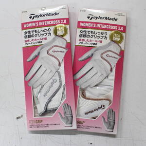 ★『女性用グローブ 21ｃｍ』TaylorMade テーラーメイド（レディース）ゴルフグローブ TD309 WH/PI,WH/SV 各1枚　2枚セット 左手用