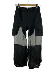 sacai◆タグ付/BELTED SHEER PANEL CARGO PANTS/0/ポリエステル/ブラック/サカイ