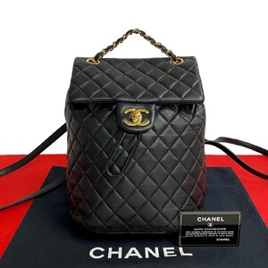 極 美品 カード シール有 27番台 CHANEL シャネル マトラッセ ココマーク ラムスキン ミニ リュックサック バッグパック ブラック 34252