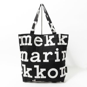 【1円スタート】marimekko マリメッコ NNOTKO LOGO トートバッグ 肩掛け グラフィカル コットンキャンバス ブラック ホワイト カジュアル