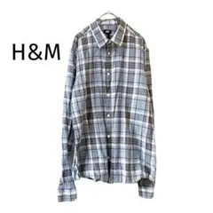 H&M　長袖チェックシャツ　薄手　M　綿　柔らか素材　総柄　こなれ感　おしゃれ