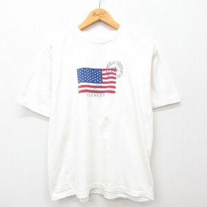 L/古着 半袖 ビンテージ Tシャツ メンズ 90s OLD NAVY 星条旗 クルーネック 生成り 24jul02 中古