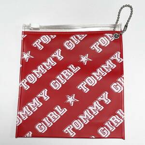 トミーヒルフィガー TOMMY GIRL ジップ式ポーチ キーホルダー レッド ロゴ柄 赤色