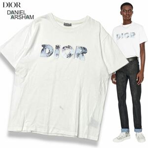 国内正規品 20SS Dior HOMME x Daniel Arsham 023J615B0554 ディオール オム ×ダニエルアーシャム 半袖コットン プリントロゴ Tシャツ XL