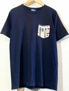 reyn spooney◯Tシャツ◯ワンポイント◯ポケット◯サーフボード◯ロングボード◯プリント◯シャツ生地◯ハワイ◯USA◯レインスプーナー◯紺