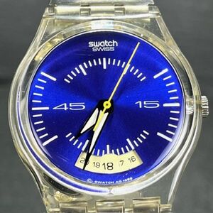 新品 SWATCH スウォッチ GENT ジェント Standard GK415 腕時計 クオーツ アナログ カレンダー ブルー文字盤 蛇原ベルト 新品電池交換済み