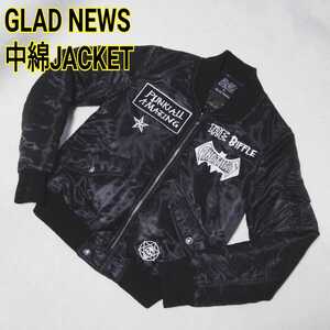 美品 グラッドニュース GLAD NEWS ブラック ワッペン スタジャン ジャケット 黒 レディース M スカル ドクロ 刺繍 ギャル　gal v系 PUNK