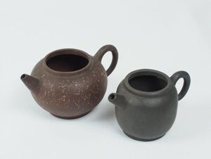 旧家初品④ 唐物 古作2点まとめ (梨皮泥急須／黒泥急須)※蓋無し※ 中国 古玩　検）時代物 朱泥急須 黒泥 梨皮 煎茶道具 煎茶器 宝瓶