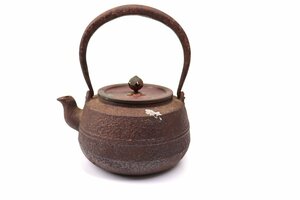 蔵出 古玩 骨董 胴筋文 斑紫銅蓋 時代 鉄瓶 煎茶道具 g165