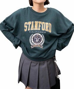 カレッジ プリント スウェット プルオーバー トレーナー ショート丈 トップス 服 ストリート