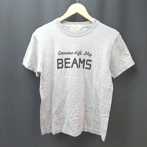 ◇ BEAMS ビームス クルーネック 文字プリント シンプル カジュアル 半袖 Tシャツ サイズS グレー レディース （メンズ） E