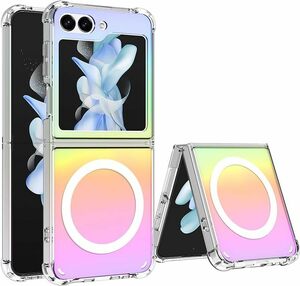 Galaxy Z Flip 5 用 ケース MagSafe対応 オーロラ スクリーン保護 折り畳み式 磁気吸着 シンプル TPU+PC材料 軽量 ギャラクシー フリップ5