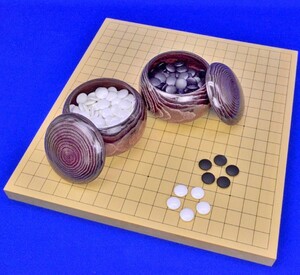 囲碁セット　ヒバ1寸卓上碁盤セット(蛤碁石25号・栗碁笥大)【囲碁将棋専門店の将碁屋】