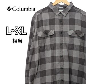 Columbia コロンビア フランネルシャツ 長袖シャツ チェック ネルシャツ ブロックチェック グレー 古着 L~XL相当