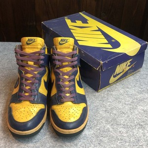 1985年製 NIKE DUNK HIGH ナイキ ダンク オリジナル 箱付き US9.5 27.5cm 紺×黄 程度良好 中古品 ミシガン 80s 当時物 ビンテージ 