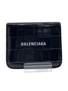 BALENCIAGA◆2つ折り財布/レザー/BLK/無地/レディース/594216・1090・T・555583