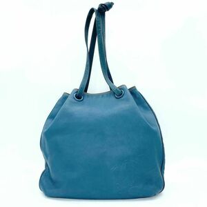 LOEWE ロエベ ショルダーバッグ アナグラム スカイブルー レザー 巾着 g00583