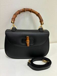 GUCCI グッチ バンブー 2way ハンドバッグ ショルダーバッグ レザー ブラック