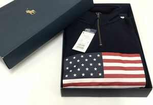 ポロラルフローレン　POLO SPORT　ポロスポーツ　トレーナー　ハーフジップ　サイズL　国旗柄　星条旗　ネイビー系　紺系　保管品　未使用