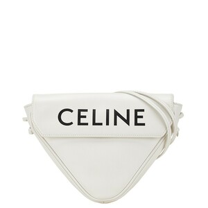 セリーヌ ロゴプリント トライアングル ショルダーバッグ 195903DCS ホワイト レザー レディース CELINE 【中古】