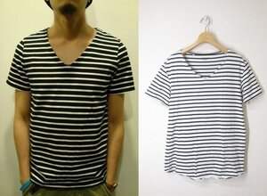 nonnative ノンネイティブ MARINER TEE SS V COTTON BORDER JERSEY 半袖 ボーダー VネックTシャツ 1 ネイビー ホワイト 紺 白