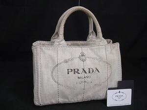 1円 PRADA プラダ ミニカナパ キャンバス ハンドバッグ トートバッグ レディース ライトグレー系 FG3389