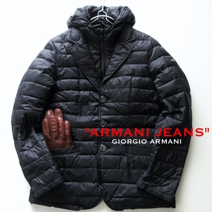 【ARMANI JEANS アルマーニ ジーンズ】中綿 脱着フード デタッチャブル テーラードジャケット 黒 48!!