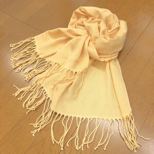 Silk &Cashmere 上質 カシミヤブレンド シルク 大判 フリンジ ストール クリームイエロー 日本製 ショール マフラー レディース カシミア