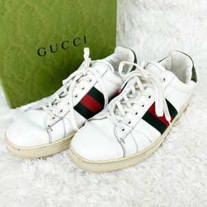 美品 GUCCI グッチ スニーカー 靴 メンズ サイズ 40 25cm シェリーライン エースライン ホワイト 白 クロコ レザー ローカット 通勤 通学 